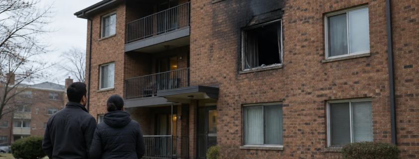 Detroit apartment building after a fire, illustrating a Detroit apartment fire injury lawyer investigation