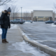 Grand Rapids icy parking lot slip and fall hazard near a business walkway