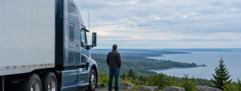 Michigan CDL DUI consequences represented by a commercial truck on a Traverse City roadside