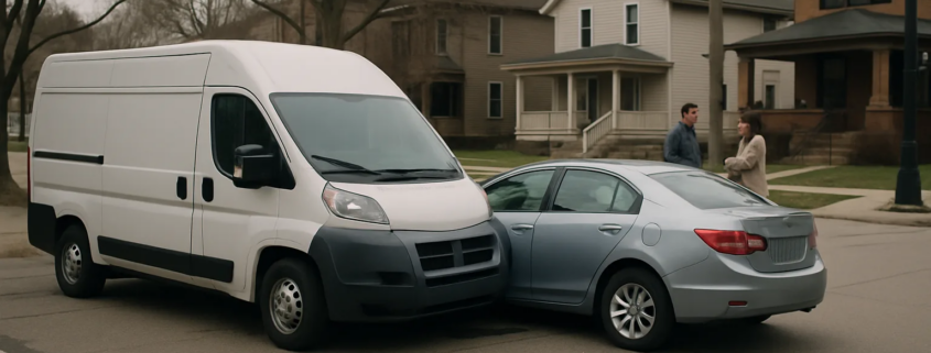 Grand Rapids commercial vehicle accident lawyer article showing a delivery van crash investigation